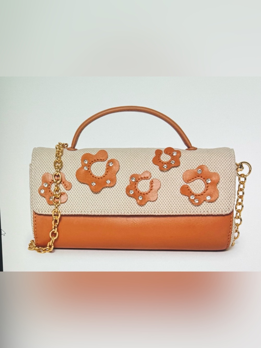 Lele Sadoughi Orange & Cream Floral Accent Top-Handle Bag, NWT w/dust cover